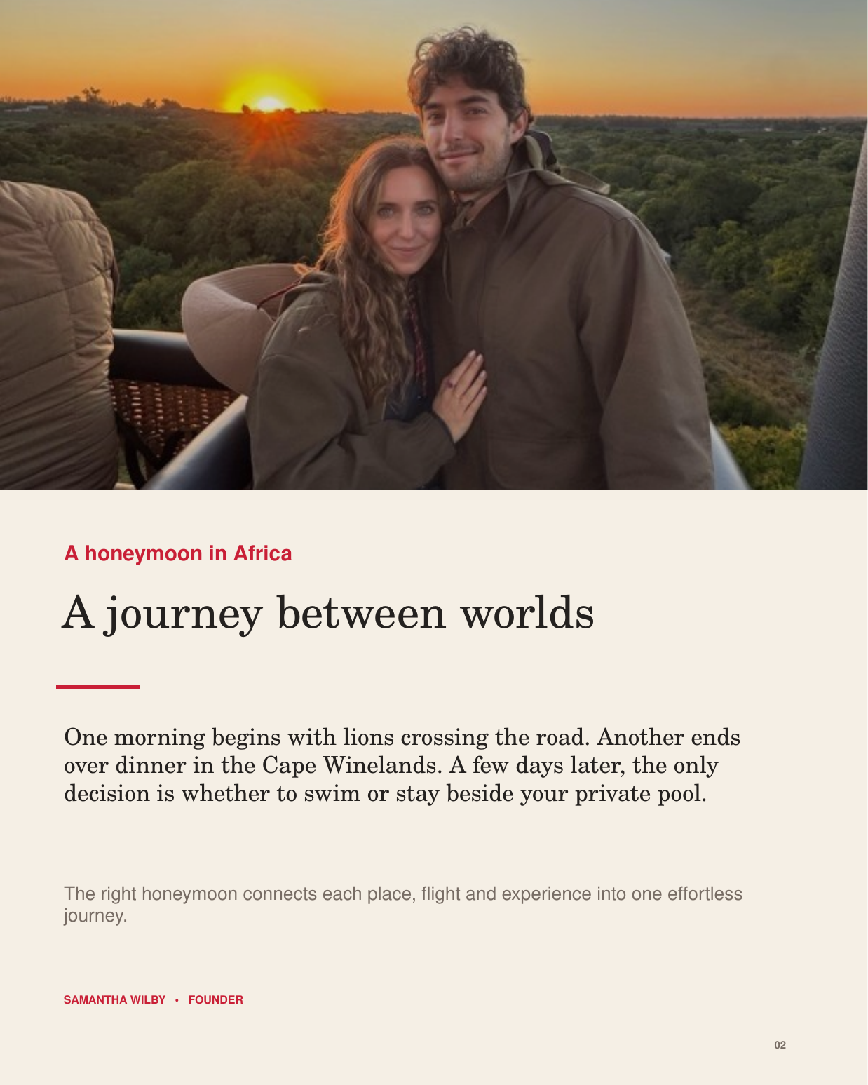 Page from the Africa Honeymoon Guide: a journey between worlds, the founder introduction
